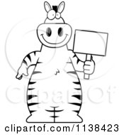 Cartoon Clipart Of An Outlined Zebra Holding A Sign Black And White Vector Coloring Page