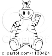 Cartoon Clipart Of An Outlined Zebra Sitting And Waving Black And White Vector Coloring Page