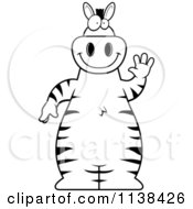 Cartoon Clipart Of An Outlined Zebra Waving Black And White Vector Coloring Page