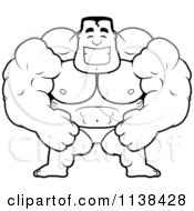 Cartoon Clipart Of An Outlined Beefy Bodybuilder Black And White Vector Coloring Page
