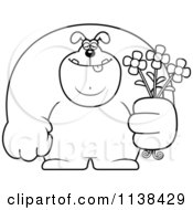 Outlined Buff Dog Holding Flowers
