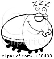 Cartoon Clipart Of An Outlined Sleeping Beetle Black And White Vector Coloring Page