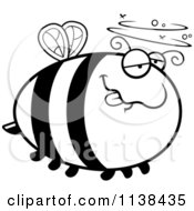 Cartoon Clipart Of An Outlined Chubby Drunk Bee Black And White Vector Coloring Page