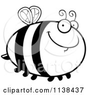 Cartoon Clipart Of An Outlined Chubby Smiling Bee Black And White Vector Coloring Page