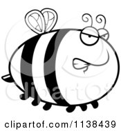Cartoon Clipart Of An Outlined Chubby Angry Bee Black And White Vector Coloring Page