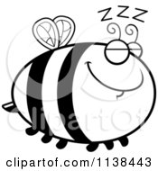 Cartoon Clipart Of An Outlined Chubby Sleeping Bee Black And White Vector Coloring Page
