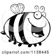 Cartoon Clipart Of An Outlined Chubby Happy Bee Black And White Vector Coloring Page