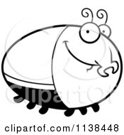 Cartoon Clipart Of An Outlined Grinning Beetle Black And White Vector Coloring Page
