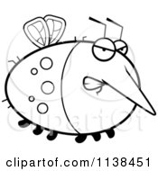 Cartoon Clipart Of An Outlined Chubby Angry Mosquito Black And White Vector Coloring Page