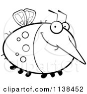 Cartoon Clipart Of An Outlined Chubby Smiling Mosquito Black And White Vector Coloring Page