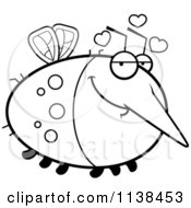 Cartoon Clipart Of An Outlined Chubby Amorous Mosquito Black And White Vector Coloring Page