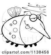 Cartoon Clipart Of An Outlined Chubby Drunk Mosquito Black And White Vector Coloring Page