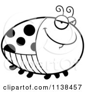 Cartoon Clipart Of An Outlined Chubby Sly Ladybug Black And White Vector Coloring Page