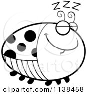 Cartoon Clipart Of An Outlined Chubby Sleeping Ladybug Black And White Vector Coloring Page