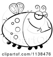 Cartoon Clipart Of An Outlined Chubby Sly Fly Black And White Vector Coloring Page