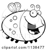 Cartoon Clipart Of An Outlined Chubby Happy Fly Black And White Vector Coloring Page