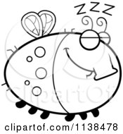 Cartoon Clipart Of An Outlined Chubby Sleeping Fly Black And White Vector Coloring Page
