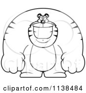 Cartoon Clipart Of An Outlined Happy Buff Tiger Smiling Black And White Vector Coloring Page