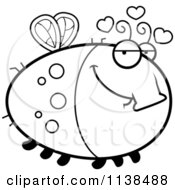 Cartoon Clipart Of An Outlined Chubby Amorous Fly Black And White Vector Coloring Page