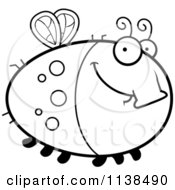 Cartoon Clipart Of An Outlined Chubby Smiling Fly Black And White Vector Coloring Page