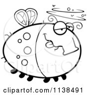 Cartoon Clipart Of An Outlined Chubby Drunk Fly Black And White Vector Coloring Page