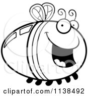 Cartoon Clipart Of An Outlined Happy Firefly Lightning Bug Black And White Vector Coloring Page