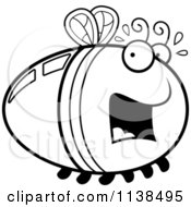 Cartoon Clipart Of An Outlined Scared Firefly Lightning Bug Black And White Vector Coloring Page