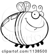 Cartoon Clipart Of An Outlined Grinning Firefly Lightning Bug Black And White Vector Coloring Page by Cory Thoman