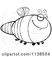 Cartoon Clipart Of An Outlined Sly Dragonfly Black And White Vector Coloring Page