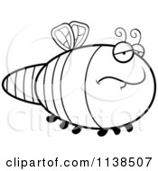 Cartoon Clipart Of An Outlined Depressed Dragonfly Black And White Vector Coloring Page