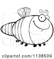 Cartoon Clipart Of An Outlined Grinning Dragonfly Black And White Vector Coloring Page