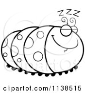 Cartoon Clipart Of An Outlined Sleeping Caterpillar Black And White Vector Coloring Page by Cory Thoman