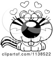 Cartoon Clipart Of An Outlined Cute Amorous Chipmunk Black And White Vector Coloring Page