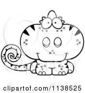 Cartoon Clipart Of An Outlined Cute Chameleon Lizard Black And White Vector Coloring Page