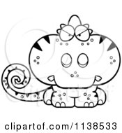 Cartoon Clipart Of An Outlined Angry Cute Chameleon Lizard Black And White Vector Coloring Page