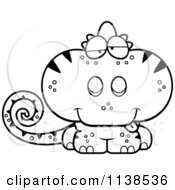 Cartoon Clipart Of An Outlined Drunk Cute Chameleon Lizard Black And White Vector Coloring Page
