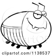 Cartoon Clipart Of An Outlined Chubby Sly Cockroach Black And White Vector Coloring Page by Cory Thoman