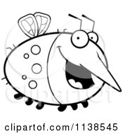 Cartoon Clipart Of An Outlined Chubby Happy Mosquito Black And White Vector Coloring Page