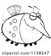 Cartoon Clipart Of An Outlined Chubby Sly Mosquito Black And White Vector Coloring Page