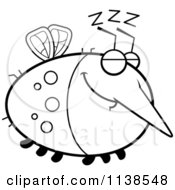 Cartoon Clipart Of An Outlined Chubby Sleeping Mosquito Black And White Vector Coloring Page