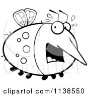 Cartoon Clipart Of An Outlined Chubby Scared Mosquito Black And White Vector Coloring Page