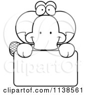 Poster, Art Print Of Outlined Cute Happy Platypus Over A Sign