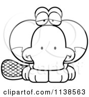 Cartoon Clipart Of An Outlined Cute Depressed Platypus Black And White Vector Coloring Page