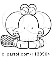 Cartoon Clipart Of An Outlined Cute Angry Platypus Black And White Vector Coloring Page