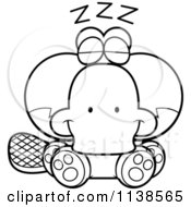 Cartoon Clipart Of An Outlined Cute Sleeping Platypus Black And White Vector Coloring Page