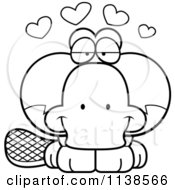Cartoon Clipart Of An Outlined Cute Amorous Platypus Black And White Vector Coloring Page