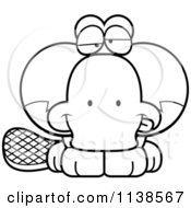 Cartoon Clipart Of An Outlined Cute Drunk Platypus Black And White Vector Coloring Page by Cory Thoman