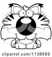Cartoon Clipart Of An Outlined Cute Happy Bobcat Cub Black And White Vector Coloring Page