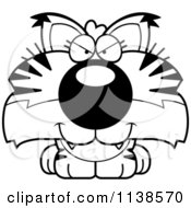 Cartoon Clipart Of An Outlined Cute Sly Bobcat Cub Black And White Vector Coloring Page