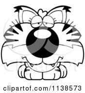 Cartoon Clipart Of An Outlined Cute Depressed Bobcat Cub Black And White Vector Coloring Page